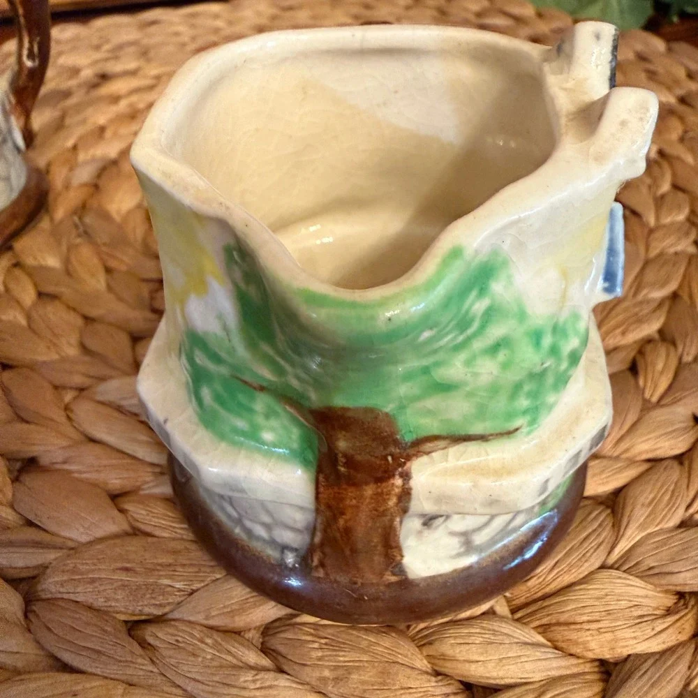 Vintage Dutch Windmill Ceramic Sugar Bowl and Creamer Set Japan Good 2pc